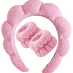3 Pcs Girls Spa Headband For Washing Face, Sponge Face Wash Headband And Wristband Set For Makeup Skincare Headbands Puffy Non Slip Headwear Hair Accessories For Daily Use